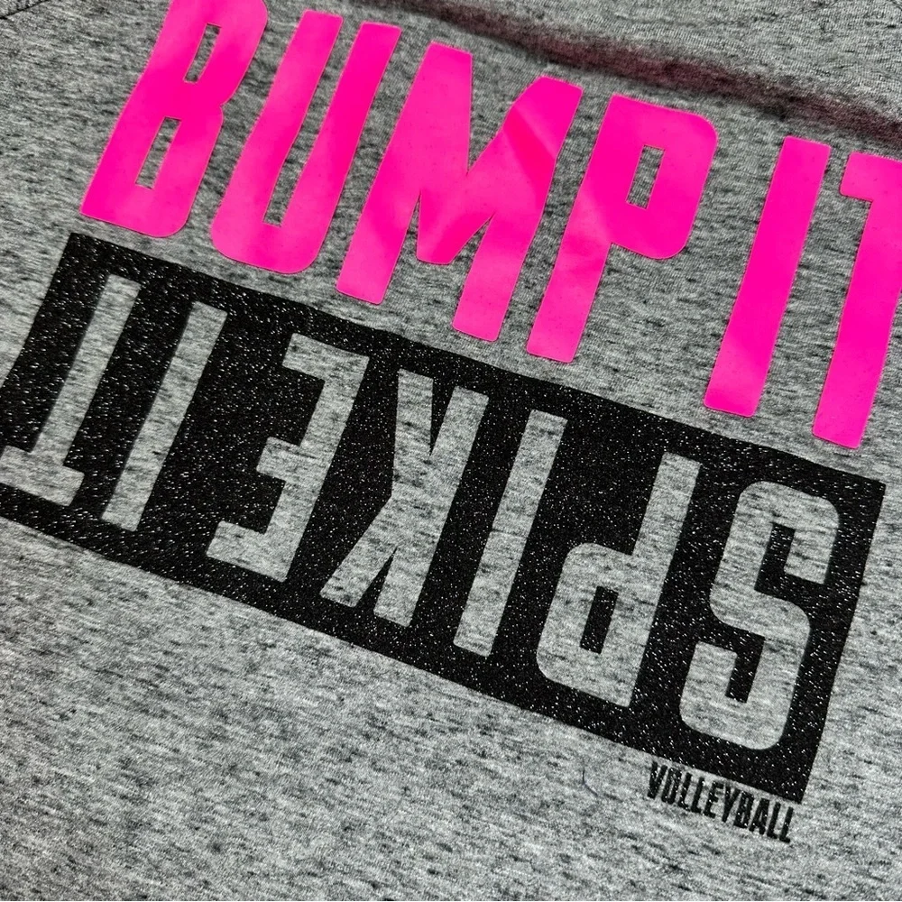 Justice Gray Tee Pink volleyball Graphic girls youth 18 neon sparkle bump spike